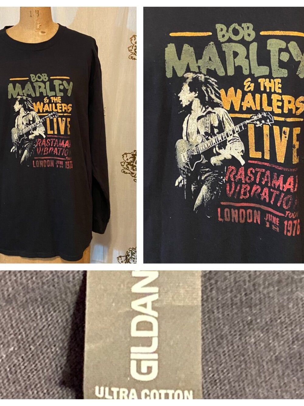 Bob Marley & The Wailers T-Shirt London Tour 1976 Reggae Long Sleeve T Shirt L